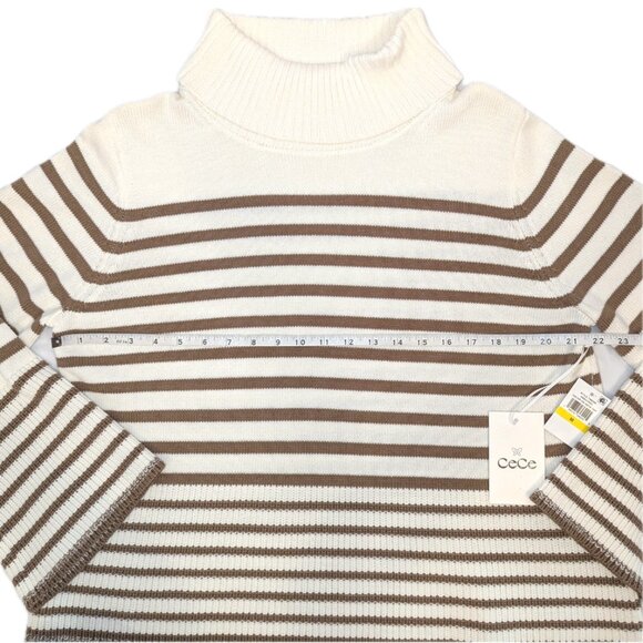 NWT Cece | Cream & Tan Turtleneck Stripe Sweater with Bell Sleeves | Size Medium - Picture 7 of 10